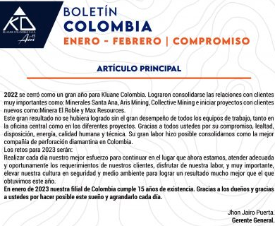 Boletín Colombia Enero-Febrero